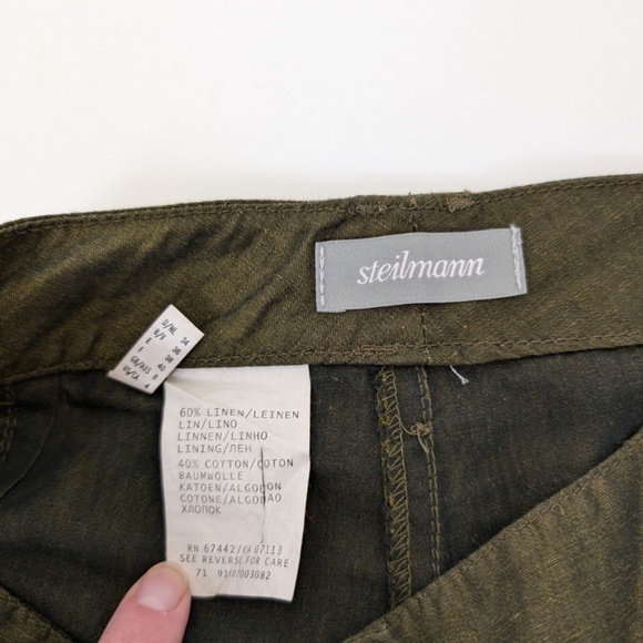 Linen Steilmann Olive Dress Shorts Bermuda Long Thigh Length Pockets Cargo - Picture 6 of 8